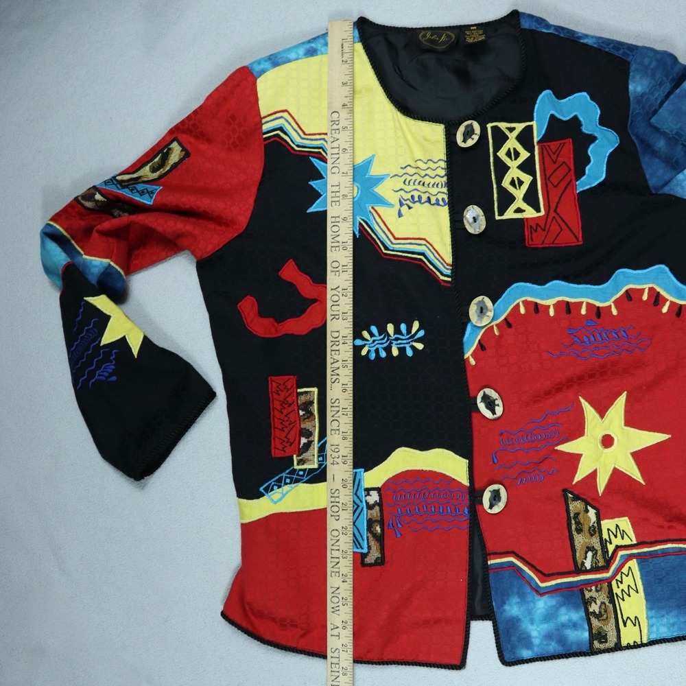 Julia Kim Art to Wear Abstract Multicolor Colorblock Wood Button Jacket Size M - Picture 7 of 7